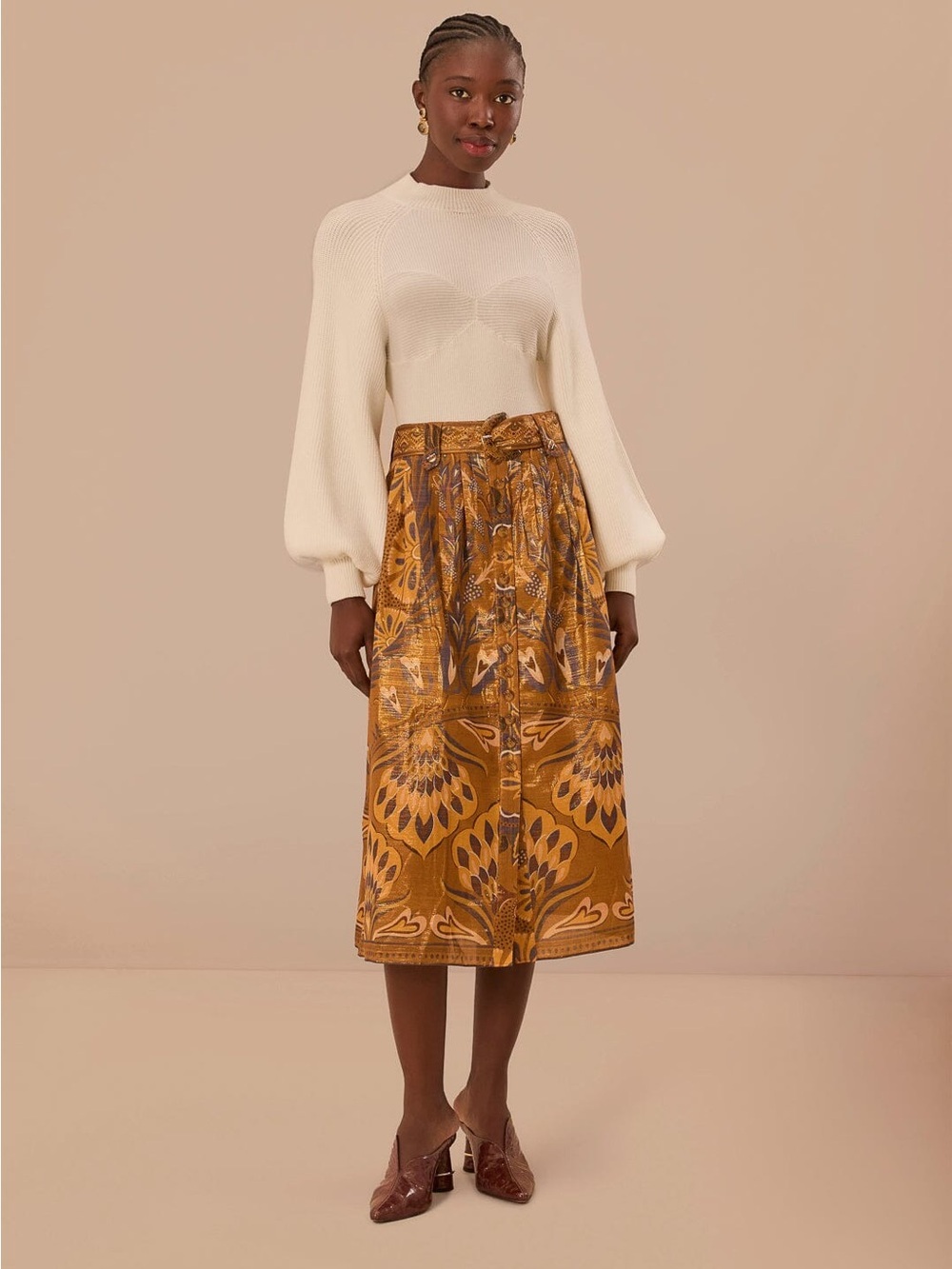Farm Rio: Gold Heart Forest Midi Skirt
